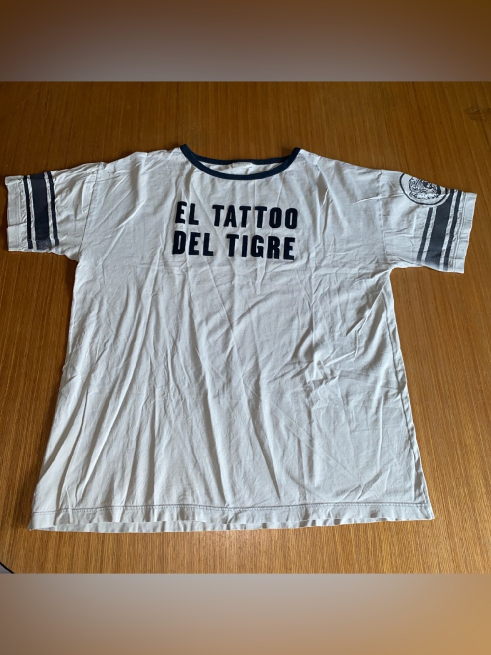 Dries Van Noten El Tattoo Del Tigre Cream w/ Navy Trim T Shirt XL